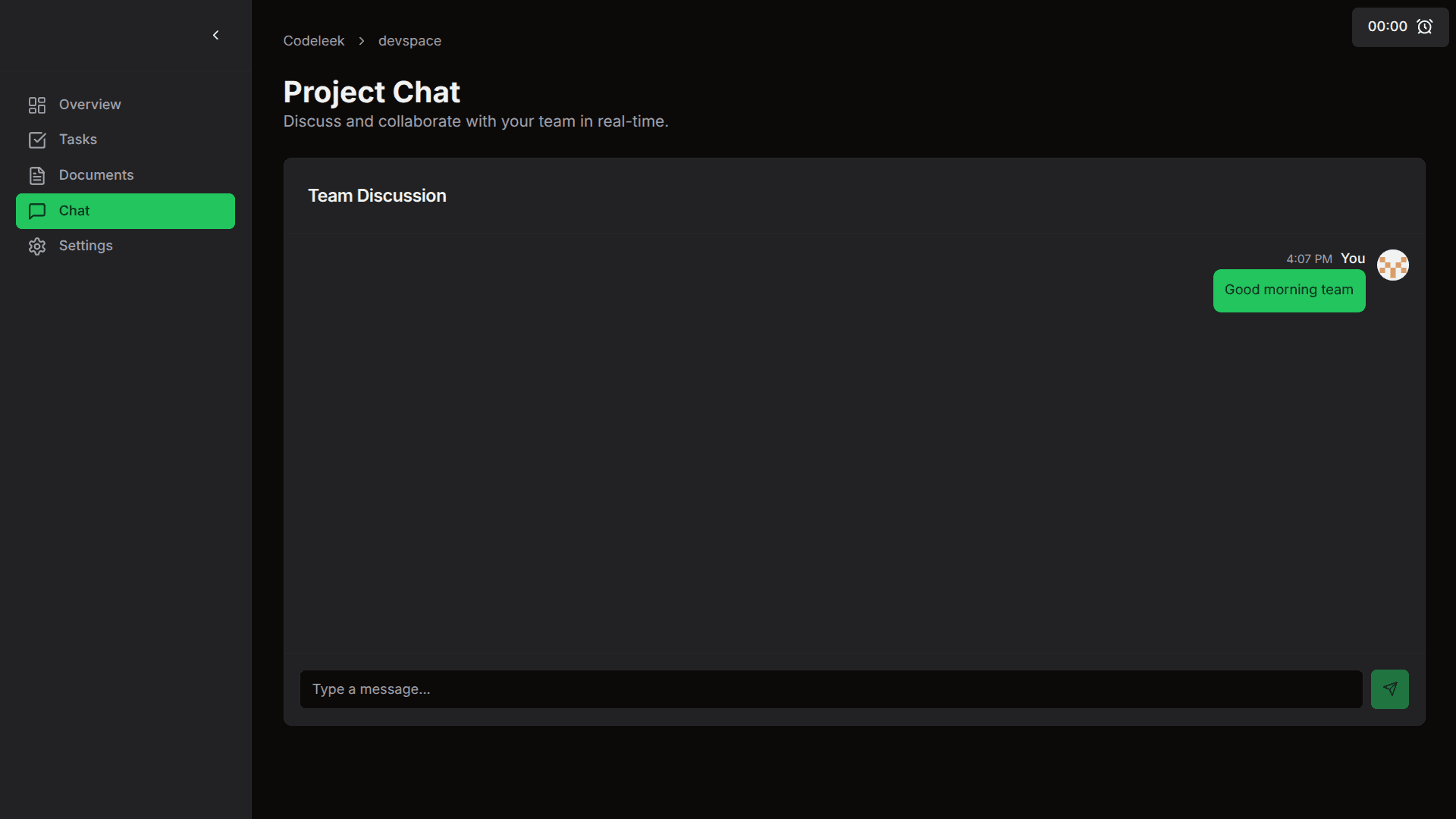 An instant-messaging system to enable the project team to discuss anything. You could customize it more from the settings (e.g. recieve email updates)